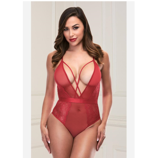 Baci Strappy Teddy With Deep V-Red